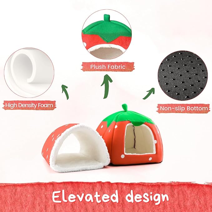 Guinea Pig Hideout with Tunnel, Washable Fleece House Bed | Chinchilla Hideaway, Enrichment Toys, and Cage Accessories for Ferret Hedgehog Small Animal