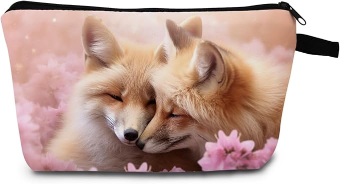 Fox Makeup Bag for Women Romantic Birthday Gifts Cosmetic Organize for Adults Fox Lovers Gifts for Women Zipper Cosmetic Bag Travel Organizer