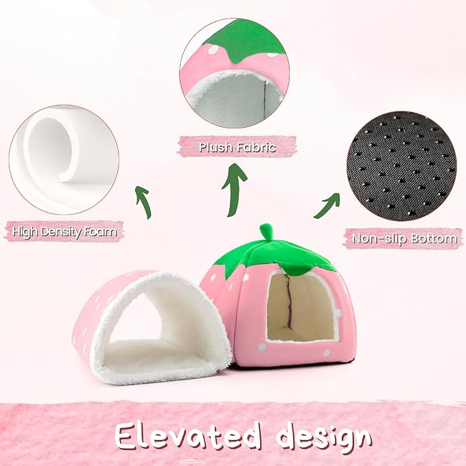 Guinea Pig Hideout with Tunnel, Washable Fleece House Bed | Chinchilla Hideaway, Enrichment Toys, and Cage Accessories for Ferret Hedgehog Small Animal