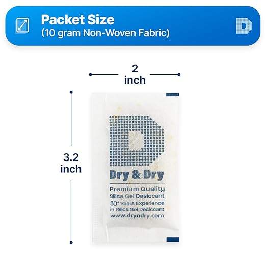 Dry & Dry 10 Gram [100 Packets] Orange Indicating Silica Gel Packets Desiccants - Food Safe Silica Packs, Silica Gel, Silica Packets, Desiccant Packs for Food Storage