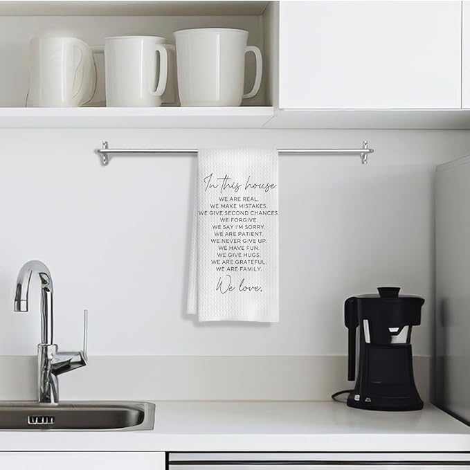 House Warming Gifts for New Home, Inspirational Quote Family Kitchen Towels 16x24 Inches, in This House We Love Decorative Hand Towels for Bathroom, Dish Towels with Saying