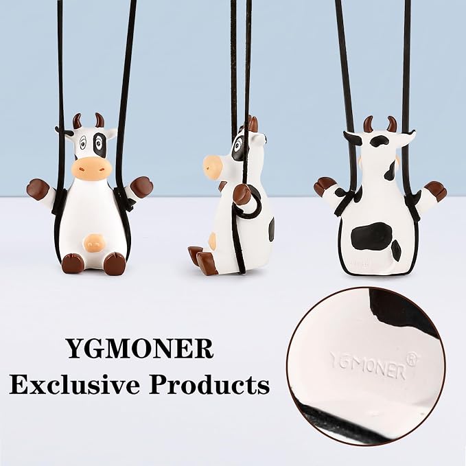 YGMONER Swinging Cow Car Hanging Ornament – Favorite Farm Animal Car Interior Mirror Decorations, Funny Rear View Mirror Hanging Accessories, Ideal Gift for Animal Lovers (Cow)