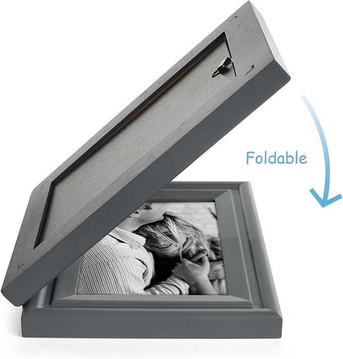4x6 Double Hinged Picture Frame Folding Photo Frame Horizontal and Vertical in Gray Pine Wood with Real Glass for Tabletop X2-HUI-HS46