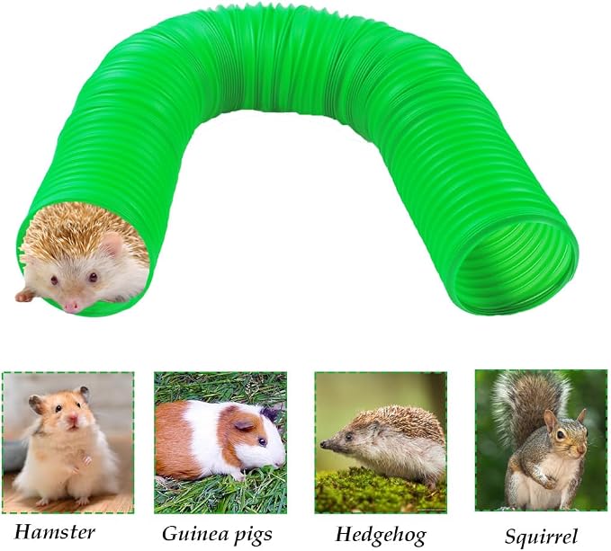 PINVNBY Plastic Tunnel for Hamster,2 PCS Guinea Pigs Tunnels with 19 PCS Chew Toy Collapsible Ferret Hideout Tubes Small Animals Cage Accessories for Hamsters Mouse Rat Gerbils Rats Mice(Green)