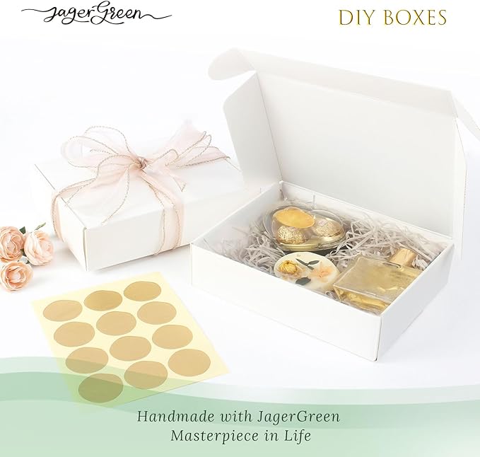 White Gift Box with Lid, 8.6x6.7x2.1 Inches Small Collapsible Gift Boxes with Seal Stickers for Birthday, Valentine’s Day, Bridesmaid Proposal, Wedding, Party Favor, Presents (Pack of 10)