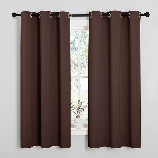NICETOWN Nursery Essential Thermal Insulated Solid Grommet Top Blackout Curtains, Home Decoration Privacy Curtains for Bedroom (Chocolate Brown, 1 Pair, 42 x 63 inches)