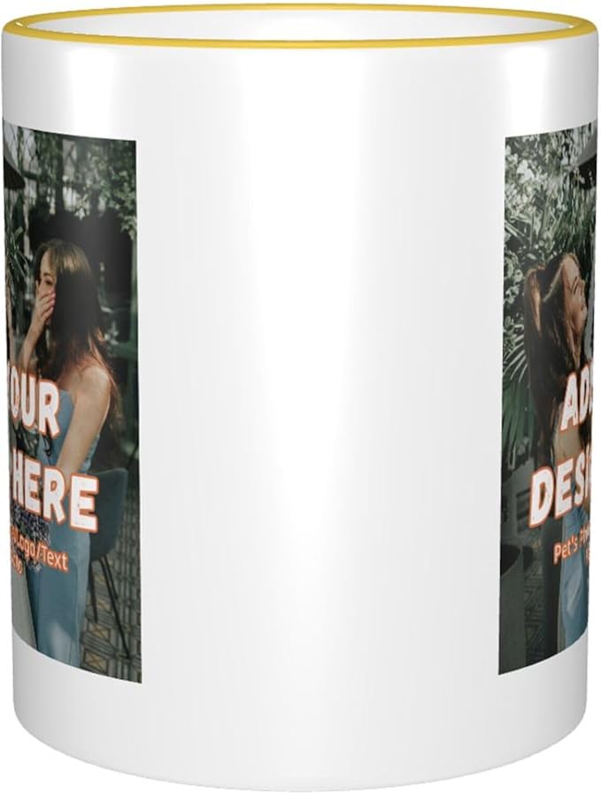 Custom Mugs and Coffee Cups Partial or Full Size Printed Creative Designs Customizable with Your Photos Images Text (Partial, Yellow)
