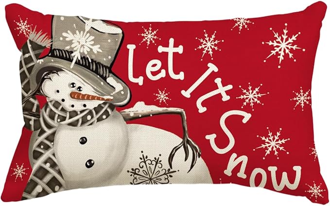 AVOIN colorlife Christmas Let It Snow Winter Red Throw Pillow Cover, 12 x 20 Inch Winter Holiday Cushion Case Decoration for Sofa Couch