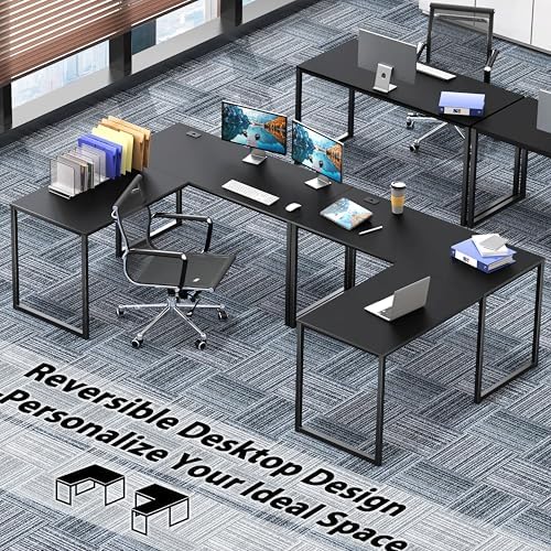 SHW Mission 55 x 60 L-Shape Home Office Computer Desk, Black