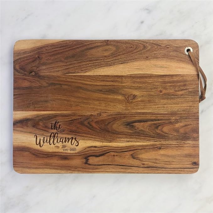Personalized Acacia Cutting Board Engraved with Family Name and Established Date, Custom Wedding Gift