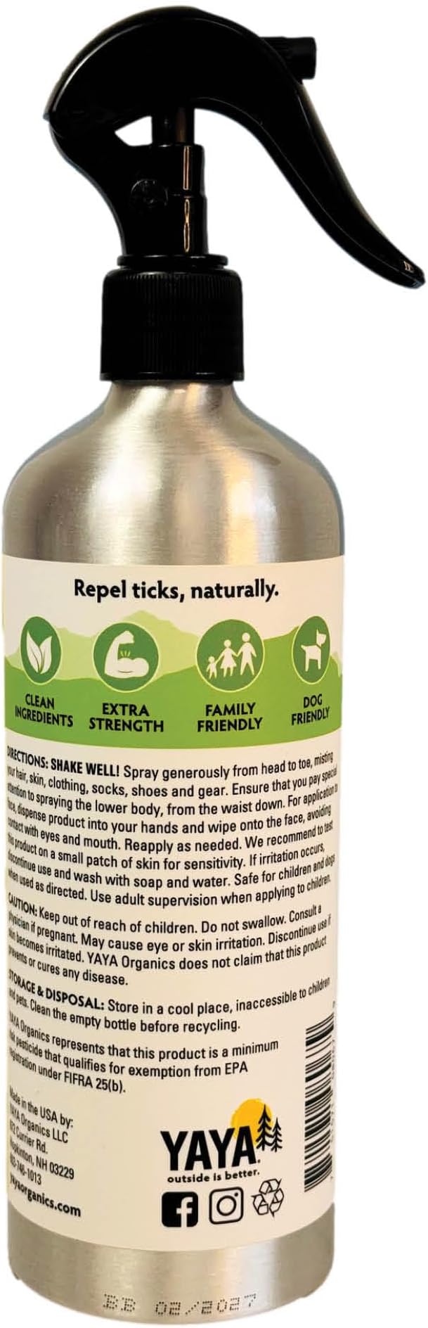 Yaya Organics Tick Ban | Extra Strength Tick Repellent Made with Essential Oils and All Natural, DEET Free Ingredients | Proven Effective, Safe for Adults, Kids and Dogs | 16 Ounce (2 Pack)