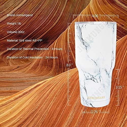 Jormungand 30 oz Tumbler Stainless Steel Vacuum Insulated Travel Mug with Leak Proof Lid Double Wall Coffee Cup Water Bottle for Cold Beverages 30oz Tumbler Marble White