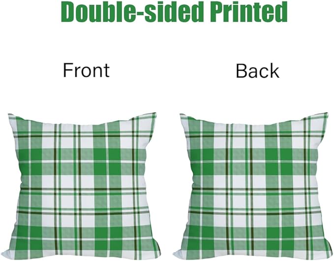 Fukeen 2 Pack Waterproof Outdoor St. Patrick's Day Pillow Covers 22x22 Inch Green and White Buffalo Plaids Checked Throw Pillow Cases Spring Farmhouse Decorations Cushion Cover Double Sided