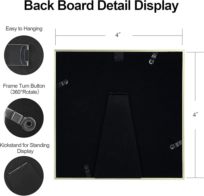4x4 Picture Frame Set of 2, Champagne Modern Simple Thin Aluminum Metal Square Photo Frames with HD Real Glass, Display for Tabletop and Wall Collage, 2 Pack
