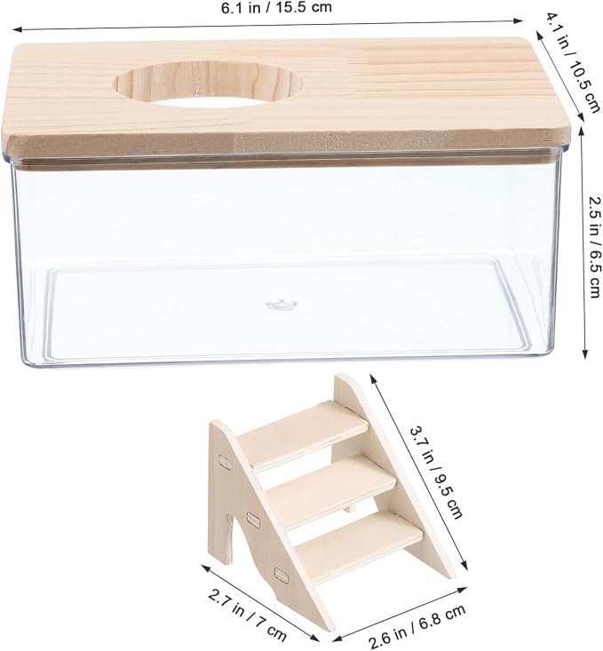 COLLBATH 1set Hamster Bath Sand Box Ladder and Lid Digging Container for Small Animals Promotes Natural Behavior for Dwarf Hamsters Gerbils and Chinchillas