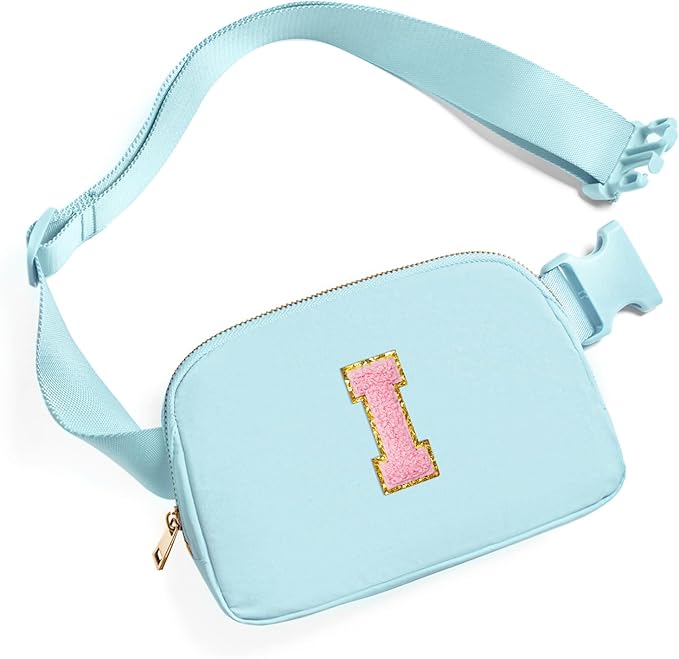Gitus Gifts for 7 8 9 10 11 Year Old Girls Belt Bag Fanny Pack Crossbody Bags with Initial Letter Patch Birthday Gifts for Daughter Sister Friends Teen girls (Icing Blue-I)