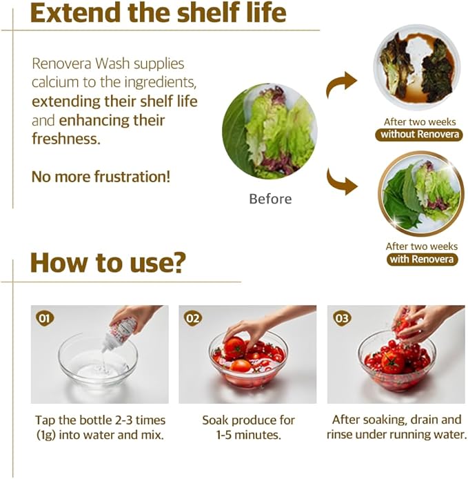 Fruit & Vegetable Wash | Gentle Enough for Baby Food, 1 Bottle Lasts 1 Year, Single Ingredient, Removes Residues, Calcium Helps Keep Produce Fresh 20x Longer