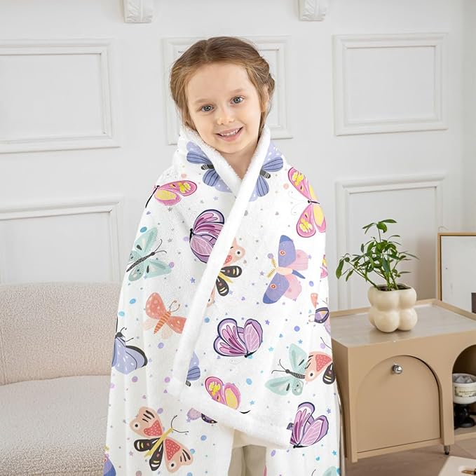 Feelyou Colorful Butterfly Fleece Throw Blanket Twin 60"x80" Kids Girls Sherpa Blanket Plush Fuzzy for Bed Couch Chair Living Room, Butterflies Lover Bed Blanket Room Decor