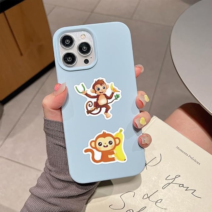 60Pcs Cute Monkey Stickers for Kids Teens Adults, Vinyl Cartoon Animals Decals Kawaii Sticker for Decor Water Bottles Laptops Guitar Scrapbook (Monkey)