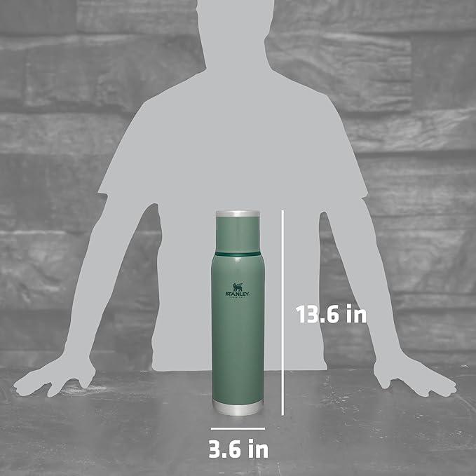 Stanley Adventure-To-Go Vacuum Bottle 1.4 qt Wide Mouth with Leakproof Cup Lid Keep Drinks Hot or Cold Packable for Travel Insulated Stainless Steel Thermal Bottle BPA-Free Hammertone Green