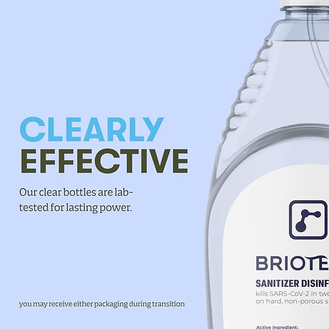 BRIOTECH Sanitizer Disinfectant Hypochlorous Spray, Kills 99.99% of Viruses & Bacteria, Eliminates Odor, Gentle for Nurseries & Play Rooms, Rinse Free Surface Sanitizer, 32 fl oz (Pack of 2)