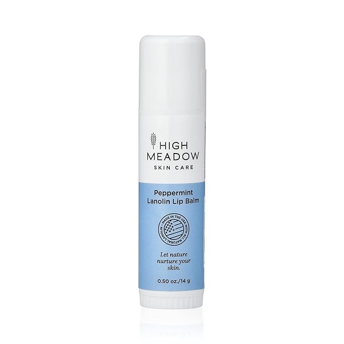 High Meadow Lanolin Peppermint Lip Balm Stick-Natural Unisex Lip Care With Shea Butter, Hydrates, Moisturizes, and Protects Lips, Great for Cold Sores, Fever Blisters, Long-Lasting Clear Lip Hydration