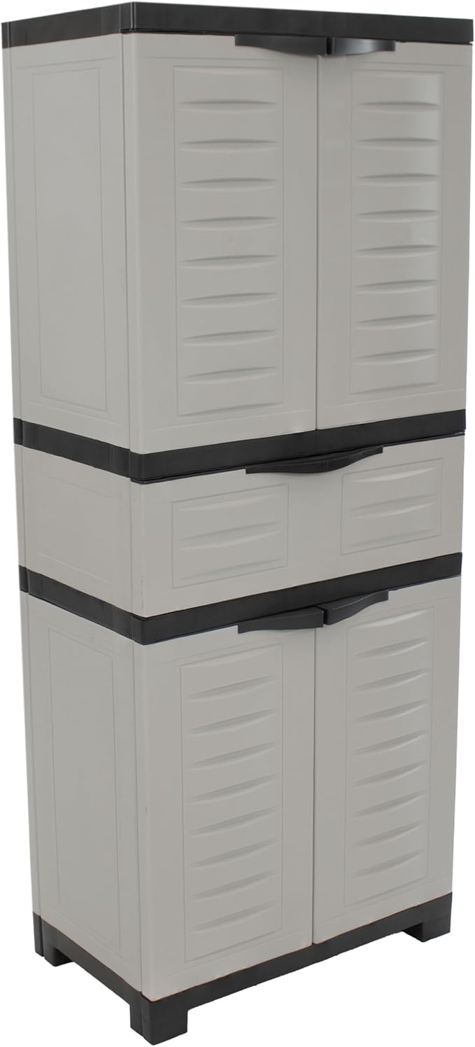 Sunnydaze 57" H Resin Garage Storage Cabinet - Garage Cabinet with 2 Adjustable Shelves - Freestanding Utility Storage for Laundry Room, Office, Basement - Gray