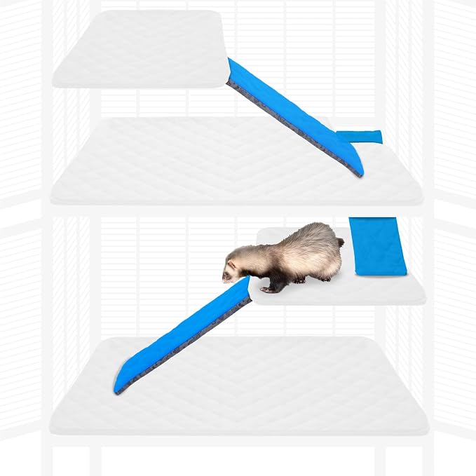 Paw Inspired Fleece Ramp Covers for Critter Nation Cage, Blue, 3 Count | Fitted Ladder Liners for Ferret Nation/Critter Nation Cage, For Ferrets, Rats, Chinchillas, Hedgehogs, Small Animals, Pets