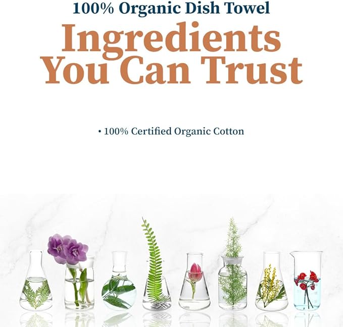 Truly Free Organic Cotton Dish Towels, Highly Absorbent with Hidden Hanging Loop, Plaid Pattern, Lint-Free, Premium Kitchen Towels, 24" x 14.5" (1-Pack)
