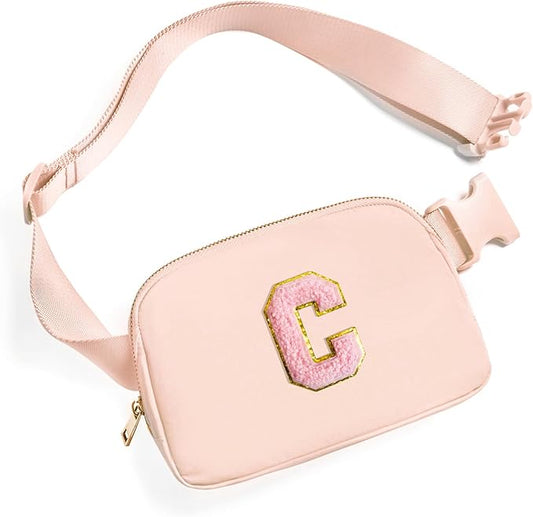 Gitus 6 7 8 9 10 Year Old Girl Gifts Belt Bag Fanny Pack Crossbody Bags with Initial Letter Patch Things for Teen Girls Easter Gifts for Girls Travel Essentials（Coral Pink-C）