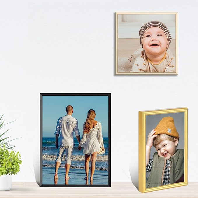 4x6 Picture Frame Matte Black Modern Simple Thin Aluminum Metal Photo Frame with HD Real Glass, Display for Tabletop and Wall Collage. (2 Pack)