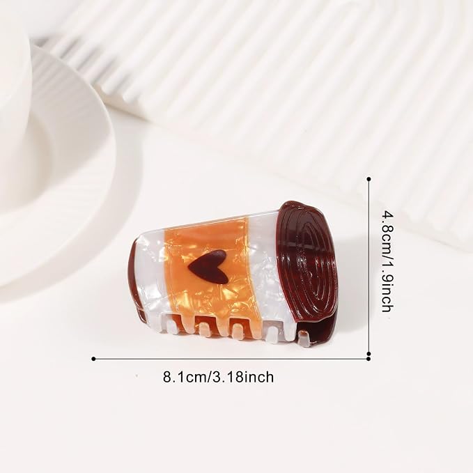 Coffee Cup Heart Hair Claw Clips Cute Brown Cup Acrylic Hair Clip for Women | Beverages Bottle Love Jaw Clip Strong Hold Hair Barrettes Fall Winter Hair Accessories Daily Holiday Party Styling Hair Clamp