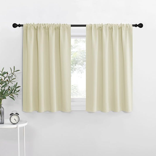 NICETOWN Kitchen Curtains, Beige, 34" x 40", Set of 2, Short Blackout Curtains & Drapes, Thermal Insulated Rod Pocket Window Treatment Draperies for Nursery