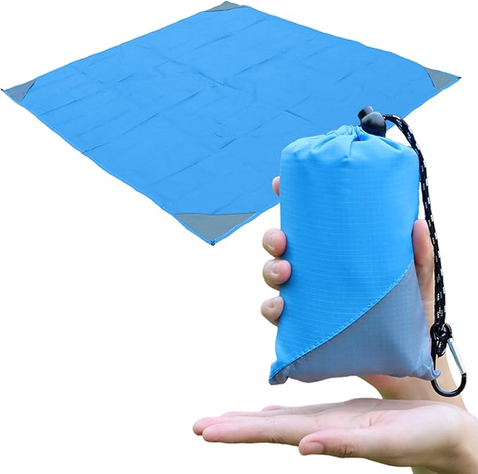 Orga'Neat Pocket Picnic Blanket, Sandproof Lightweight Pocket Camping Tarp, 55″x 60″ Foldable & Fits into Small Bag, Water Resistant Washable Quick Dry Compact Beach Mat for Outdoor Recreation
