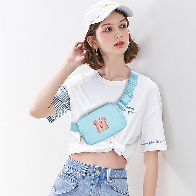 Gitus Gifts for 7 8 9 10 11 Year Old Girls Belt Bag Fanny Pack Crossbody Bags with Initial Letter Patch Birthday Gifts for Daughter Sister Friends Teen girls (Icing Blue-N)