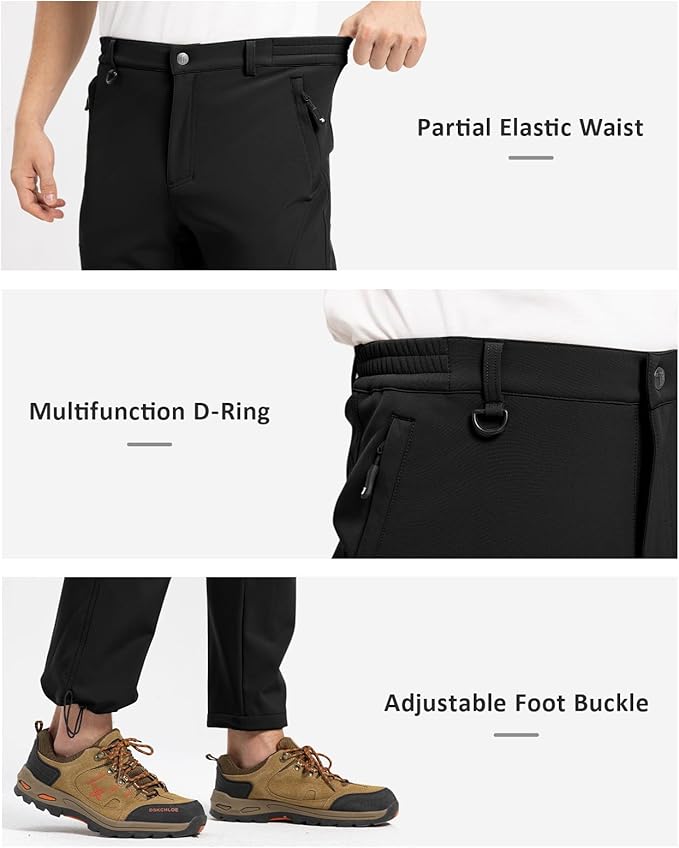 TBMPOY Men's Snow Pants Fleece Lined Hiking Winter Waterproof Softshell Ski Outdoor Insulated Climbing Pants Zipper Pockets