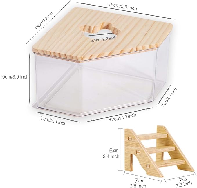Transparent Pentagon Hamster Sand Bath Box for Hamster Cage Accessories, Digging Sand Container with Climbing Ladder, Large Sandbox for Hamsters Dust Bath and Play Sand，Large