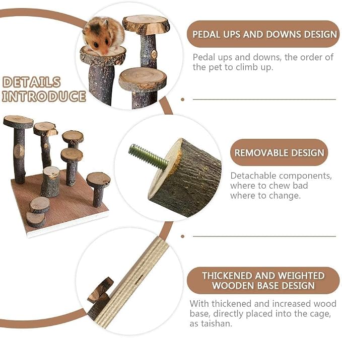 Wooden Hamster Platform Climb Toy Cage Accessories for Gerbil Dwarf Hamster | Exercise activity playground, Syrian hamster climb stairs, Natural wood chewing enrichment toys