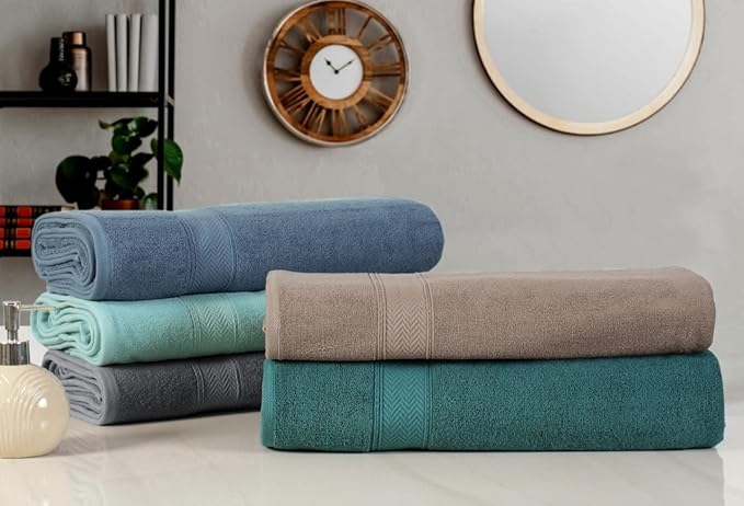 HILLFAIR 600 GSM- 40 x 80 Inches- 100% Cotton 2 Pc XXL Oversized Bath Towel Set- Soft Highly Absorbent Jumbo Bath Sheets Towels Sets- Quick Dry Oversized Bath Towel Sets for Hotel Spa Pool- Blue