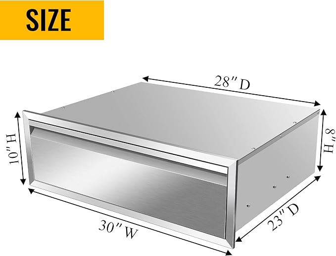 Outdoor Kitchen Drawers Stainless Steel 30W X 10H X 23D Inch, Flush Mount Single BBQ Island Drawers with Hidden Handle for Outdoor Kitchens, Patio or Grill Station