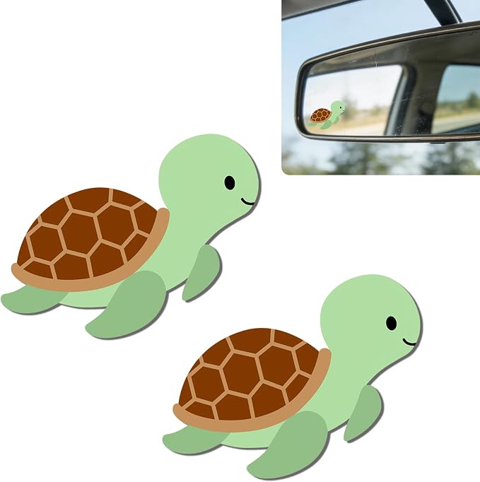 2Pack Sea Turtle Car Vinyl Sticker and Decal for Rear View Mirror | Cute Sea Turtle Mirror Sticker Waterproof,Car Accessories Decor,Turtle Gifts for Women Men,Laptop Bathroom Mirror