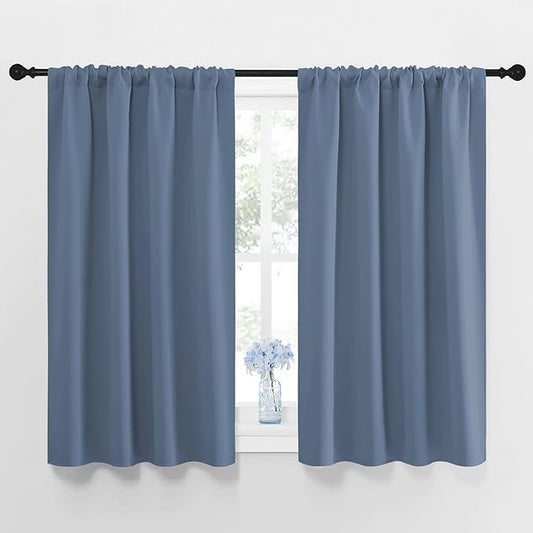 NICETOWN Blackout Curtains for Bedroom, Blackout Curtain Panels, Window Treatment Energy Saving Thermal Insulated Solid Rod Pocket Blackout Drapes/Draperies (Stone Blue, 1 Pair, 42 by 45-inch)