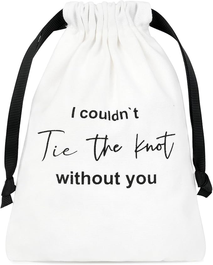 CEELGON 8 Pcs Drawstring Jewelry Pouch Bridesmaid Gift Bags Linen Cotton Fabric Wedding Bridal Party Favor Bags Bachelorette Tie The Knot Earring Packaging Proposal Gift (White)