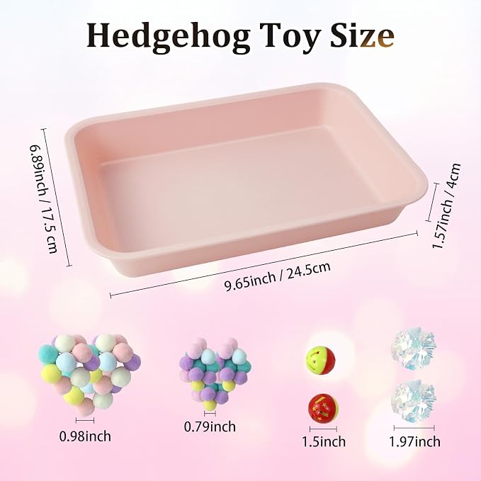 Hedgehog Dig Box Tray, Fun Foraging & Digging Hedgehogs Toy, Includes Rich Colors Balls, Hedgehogs Accessories for Hamsters, Ferrets and Other Small Animals (Pink)