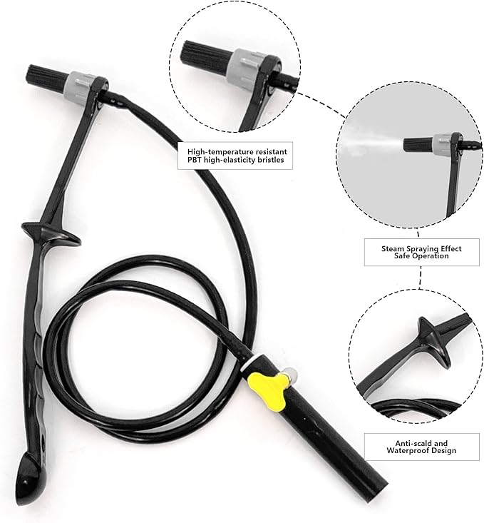 Coffee Machine Steam Brush, 36 Inch Silicone Hose Espresso Steam Wand Cleaning Tool with Spoon End for Barista Espresso Maintenance (Black+One replacement head + two hose clamps)
