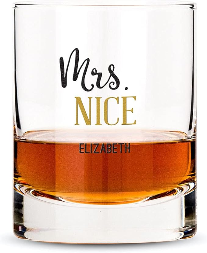 WEDDINGSTAR Personalized Whiskey Glass 11oz - Mrs. Nice Print