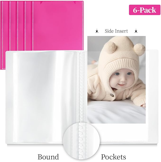 Vienrose Small Photo Album 6-Pack 4 x 6 Photo Book Album, Each Picture Book Holds 52 Photos Mini Photo Book with Customizable Cover, Postcard Album, Baby Photo Albums (Pink)
