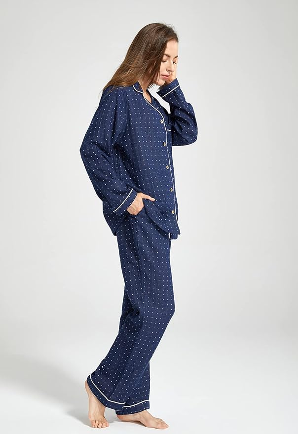 Womens Pajama Sets 100% Double Gauze Cotton Linen Like Muslin Pajamas Long Sleeve Button Down Sleepwear Soft Pjs Lounge Set