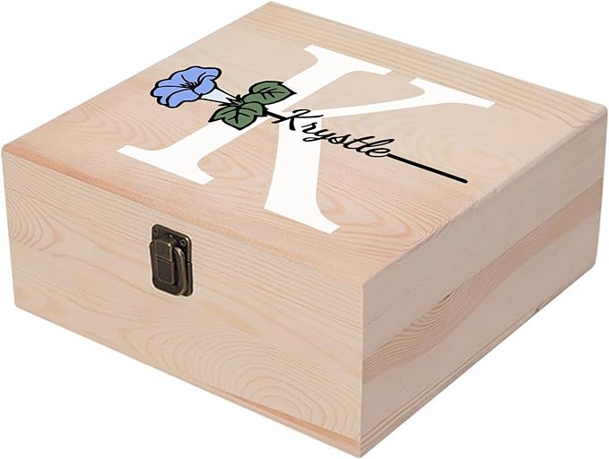 Personalized Wooden Keepsake Memory Box with Birth Flower & Name, Custom Wood Decorative Storage Box with Lids Customized Christmas Gift Box for Women Teen Girls Mom Birthday Gifts