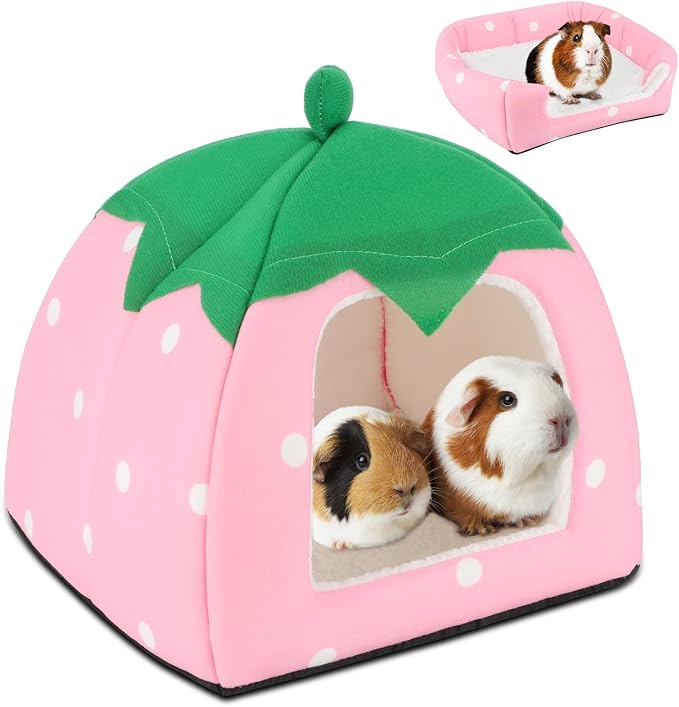 BWOGUE Guinea Pig Bed Hideout, Washable Hamster Cave for Small Animals | Removable Cushion for Cleaning, Warm Fleece Nest, Washable Bed, 10 x 9.8 x 9 in, Dwarf Rabbits Hedgehogs